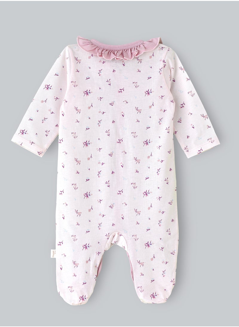 Elegant Kids Girls' Floral Printed Ruffle Collar Sleepsuit with Snap Closure  - Image 2