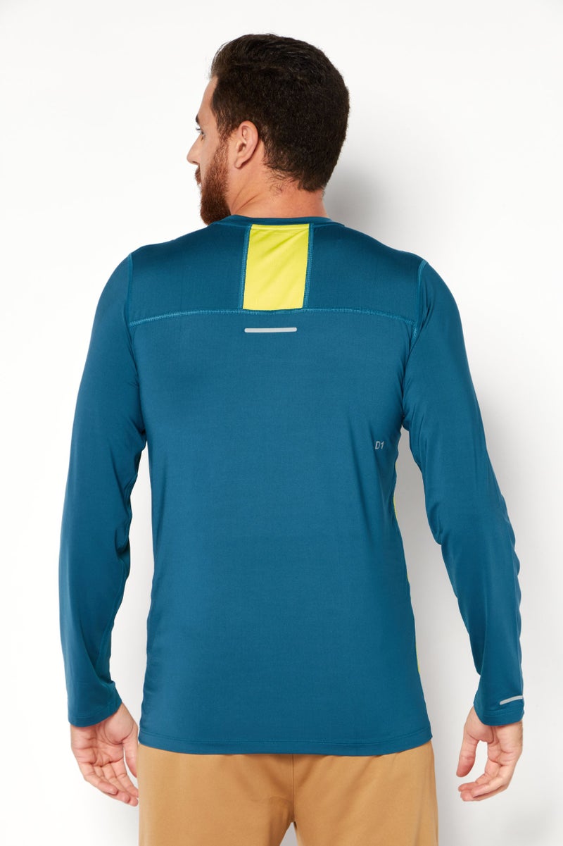 asics تي شيرت تدريب بأكمام طويلة للرجال، لون أخضر مائل إلى الأزرق - Image 2