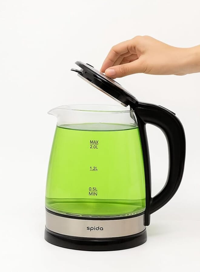 Spida SPD-DL9811 2L 1800W Electric Kettle – Double Layer Glass with LED Light – Safe and cool-touch design with sleek finish.