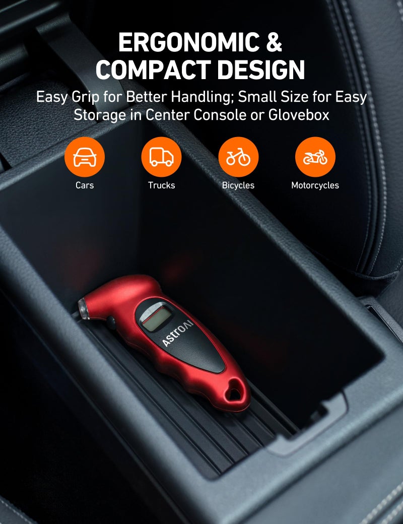 AstroAI Digital Tire Pressure Gauge 0-150PSI, Accurate in 0.1 Increments, Stocking Stuffers with Backlit LCD and Presta Valve Adaptor, 4 Units of Measurement for Car Truck Bicycle, Red - Image 5