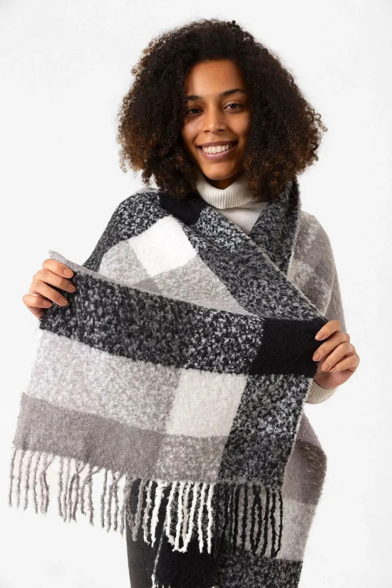 ريمسا Tassel Boucle Scarf Shawl 44X195 cm 1283 Black