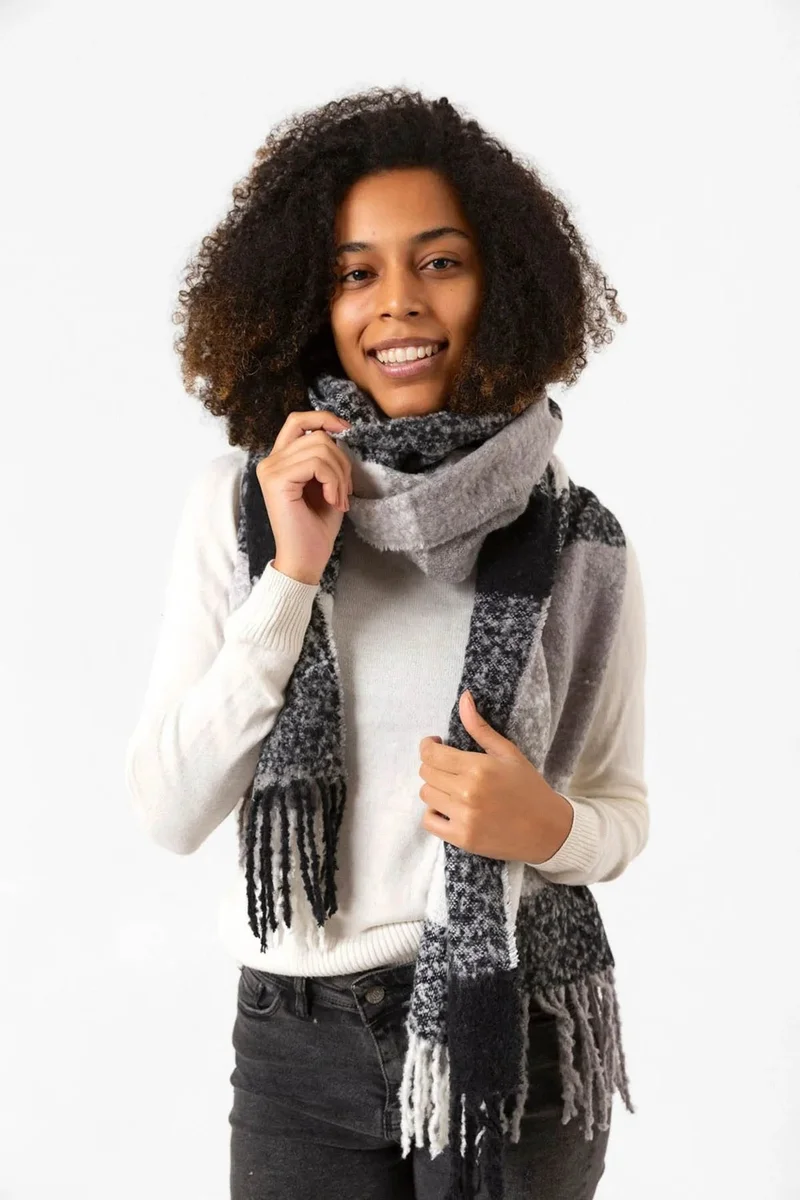 ريمسا Tassel Boucle Scarf Shawl 44X195 cm 1283 Black