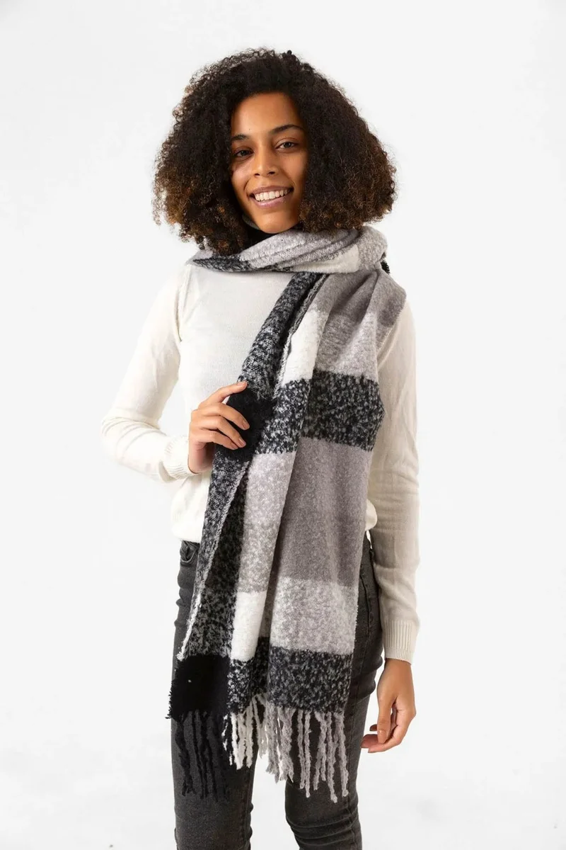 ريمسا Tassel Boucle Scarf Shawl 44X195 cm 1283 Black