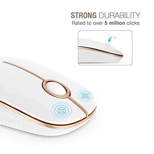 VssoPlor Wireless Mouse, 2.4G Slim Portable Computer Laptop Mouse with Nano Receiver Quiet Silent Optical Mice for Notebook, PC, Laptop, Computer-White and Gold - Image 2