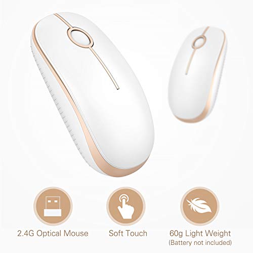 VssoPlor Wireless Mouse, 2.4G Slim Portable Computer Laptop Mouse with Nano Receiver Quiet Silent Optical Mice for Notebook, PC, Laptop, Computer-White and Gold - Image 4