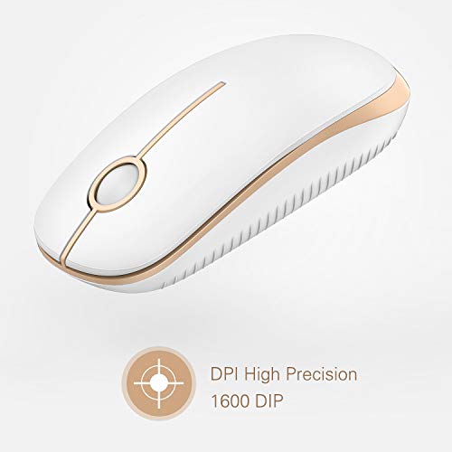VssoPlor Wireless Mouse, 2.4G Slim Portable Computer Laptop Mouse with Nano Receiver Quiet Silent Optical Mice for Notebook, PC, Laptop, Computer-White and Gold - Image 3