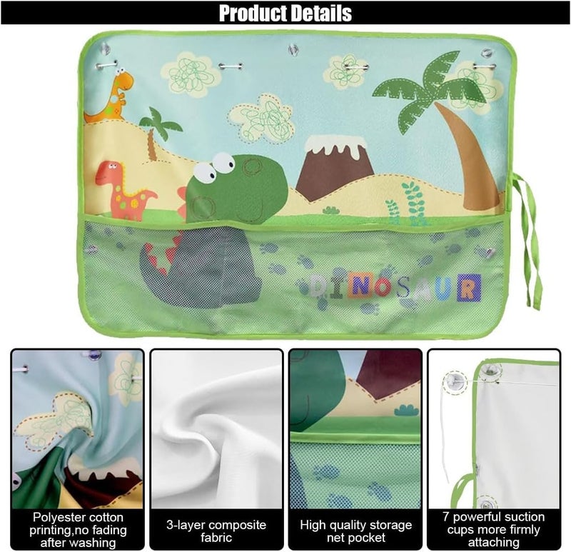 SWIUKPHE Car Window Shade for Baby, Blackout Car Window Curtain with Storage Pockets and 7 Suction Cups, Cartoon Pattern Cars Side Window Sun Shade Cover for Sun/Heat/UV Rays Protection, Green Dinosaurs - Image 4