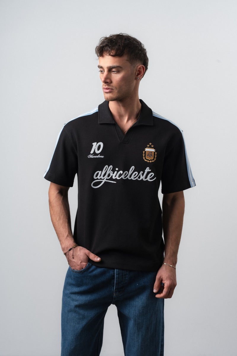 RESPIRE Men's Argentina Retro Jersey T-Shirt Black - Image 2