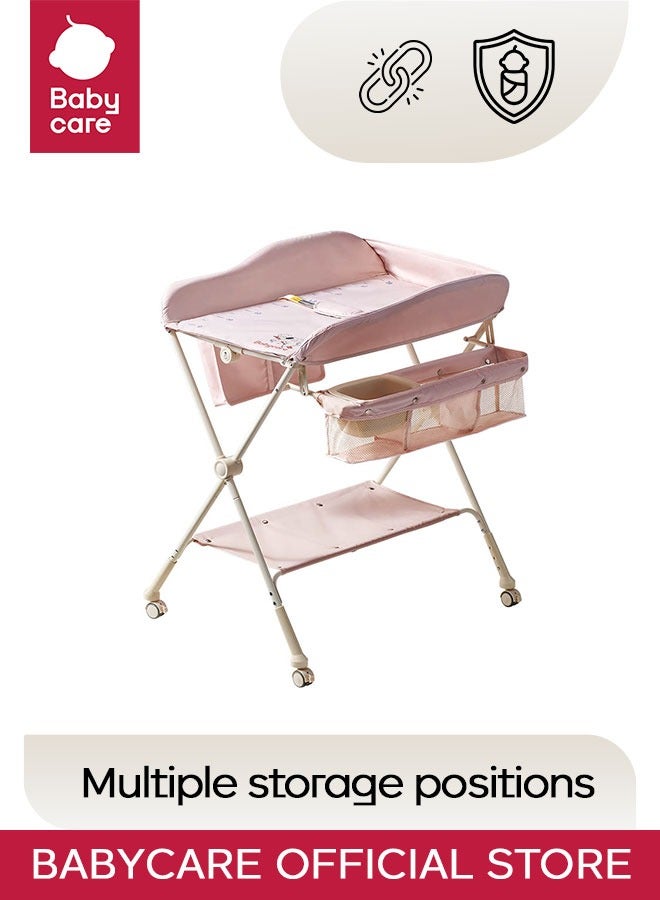Babycare بيبي كير - طاولة تغيير للأطفال - إطار قوي وقابل للطي مع أدراج جانبية - وردي - Image 1