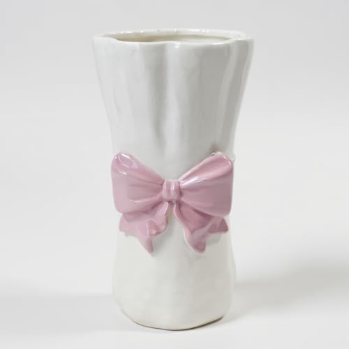 Luxape Bow Flower vase, Bow vase for Flowers, Pink Bow Ceramic Vase – Cute Vase with Shiny Glaze, Modern vase Decor (Pink Bow) - Image 1