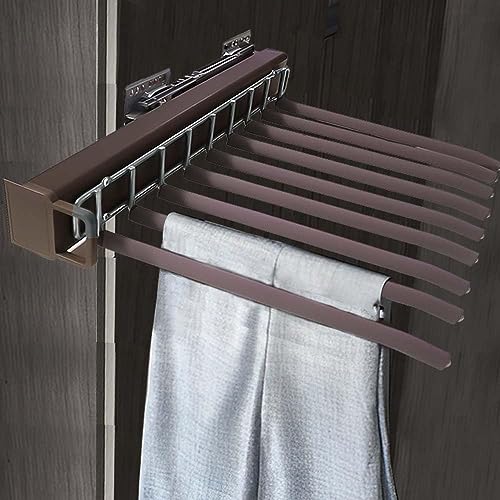 HYDERON Pull Out Pants Rack -Steel Hangers - Clothes Organiser Storage Bar Pants Slide Out Rack Trousers Rack for Wardrobe Organization. Colour: Mocha (Side Mounted Trouser Rack), 1 Set - Image 1