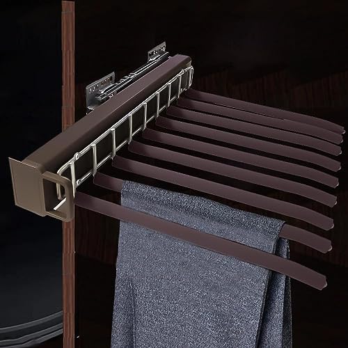 HYDERON Pull Out Pants Rack -Steel Hangers - Clothes Organiser Storage Bar Pants Slide Out Rack Trousers Rack for Wardrobe Organization. Colour: Mocha (Side Mounted Trouser Rack), 1 Set - Image 4