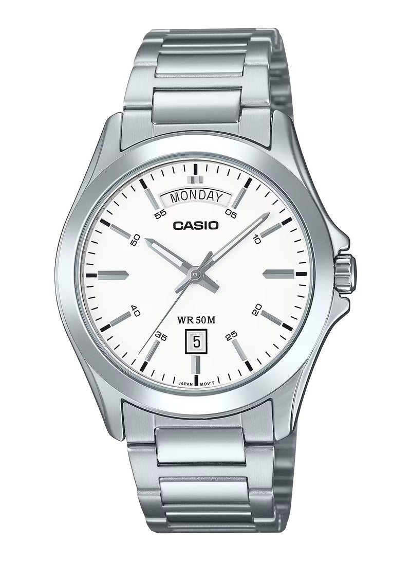 CASIO MTP-1370D-7A3 Analog White Dial with Stainless Steel Band Men's Watch