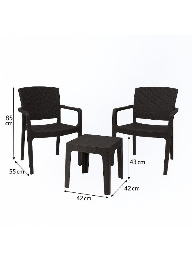 ماركولو طقم بلكونة خارجي من 3 قطع – كرسيّان بتصميم راتان + طاولة قهوة – أسود – مقاوم للأشعة فوق البنفسجية ومتين – أثاث خارجي للبلكونة، الحديقة والتراس - Image 3
