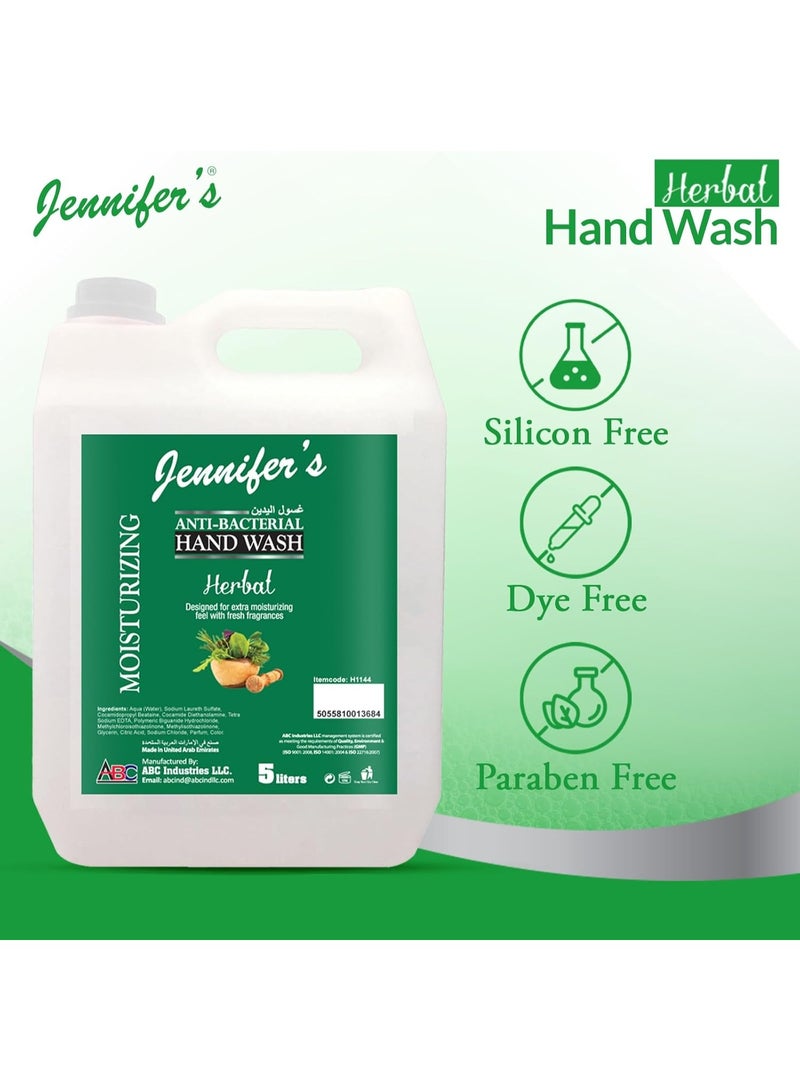 Jennifer's Hand Wash Herbal 5 Liters - Extra Moisturizing, Cleanses & Protects,Kills 99.9% Germs, Hydrating Formula, Refreshing Scent - Image 2