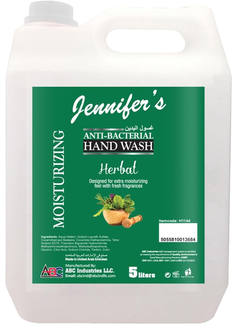 Jennifer's Hand Wash Herbal 5 Liters - Extra Moisturizing, Cleanses & Protects,Kills 99.9% Germs, Hydrating Formula, Refreshing Scent - Image 1