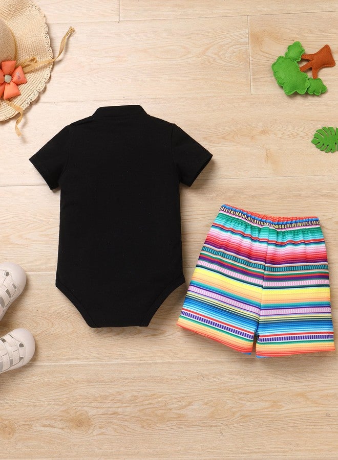 IMEKIS Mexican Dress Outfit for Boy: Baby Fiesta 1st Birthday Smash Cake Photoshoot Newborn Toddler Infant Cinco De Mayo Shirts Romper Shorts Day of the Dead Party Black 12-18 Months - Image 3