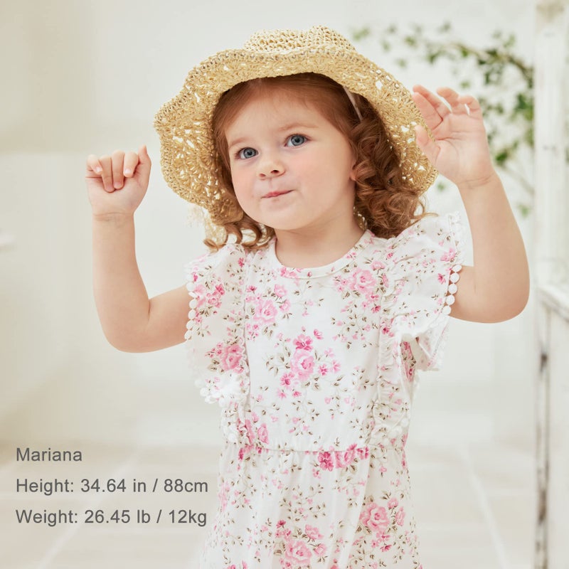pureborn Baby Girls Straw Sun Hat - Wide Brim Sun Protection Beach Sun Hat with Chin Strap for Infant Girls 12-24 Months Khaki - Image 2