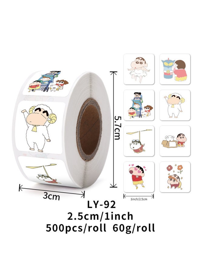 Liyuan Crayon Small New Square Sealing Stickers 500pcs/roll Coated Paper Adhesive Sticker Cartoon Children Stickers - Image 1