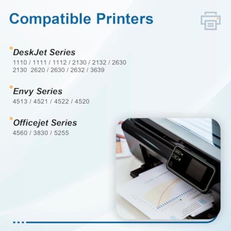 خرطوشة حبر 123XL بديلة عالية الإنتاجية لحزمة كومبو HP 123XL 123 لـ Deskjet 2130 2620 2630 2632 3639 Envy 4513 4521 4522 4520 Officejet 4560 3830 حزمة كومبو سوداء وثلاثية الألوان - Image 2