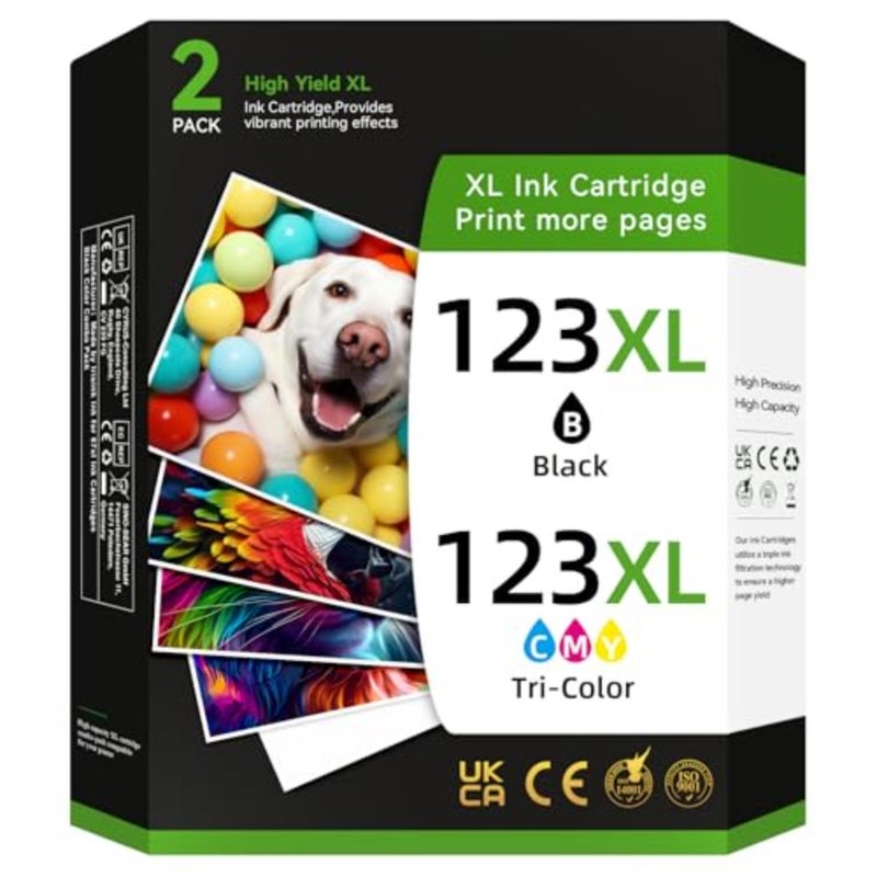 خرطوشة حبر 123XL بديلة عالية الإنتاجية لحزمة كومبو HP 123XL 123 لـ Deskjet 2130 2620 2630 2632 3639 Envy 4513 4521 4522 4520 Officejet 4560 3830 حزمة كومبو سوداء وثلاثية الألوان - Image 1