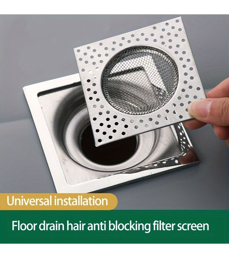 Reusable Square Drain Strainer Filter Cap Stainless Steel Hair Cover - Image 1