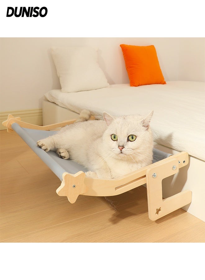 DUNISO Cat Hammock Wooden Pet Window Bed Indoor Kitty Shelf Nest Sturdy Heavy Duty Non-Drilling Non-Suction Durable Cat Hammock Window Seat Easy to Adjust Cat Bed for Windowsill, Bedside, Drawer and Cabinet - Image 1