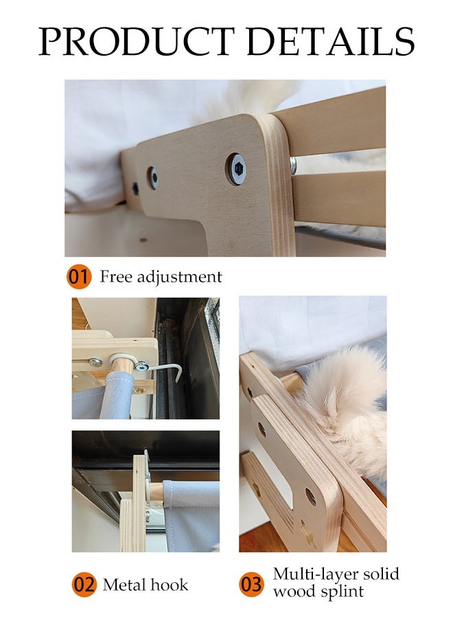 DUNISO Cat Hammock Wooden Pet Window Bed Indoor Kitty Shelf Nest Sturdy Heavy Duty Non-Drilling Non-Suction Durable Cat Hammock Window Seat Easy to Adjust Cat Bed for Windowsill, Bedside, Drawer and Cabinet - Image 5