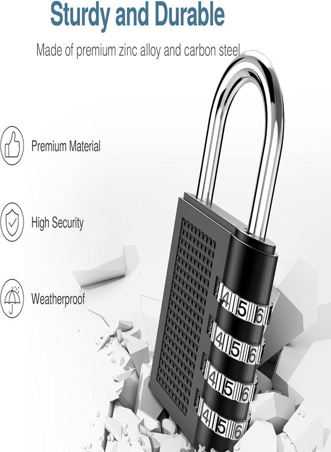 RUNMAY 1 Pack Combination Lock,4 Digit Combination Padlock, Outdoor Waterproof Padlock for Travel Bag, Luggage, School, Gym, Sports, Fence, Toolbox, Gate, Case, Outdoor (Password 0-0-0-0) (Black) - Image 5