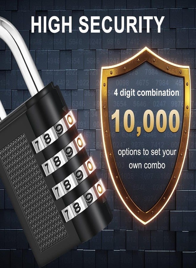 RUNMAY 1 Pack Combination Lock,4 Digit Combination Padlock, Outdoor Waterproof Padlock for Travel Bag, Luggage, School, Gym, Sports, Fence, Toolbox, Gate, Case, Outdoor (Password 0-0-0-0) (Black) - Image 2