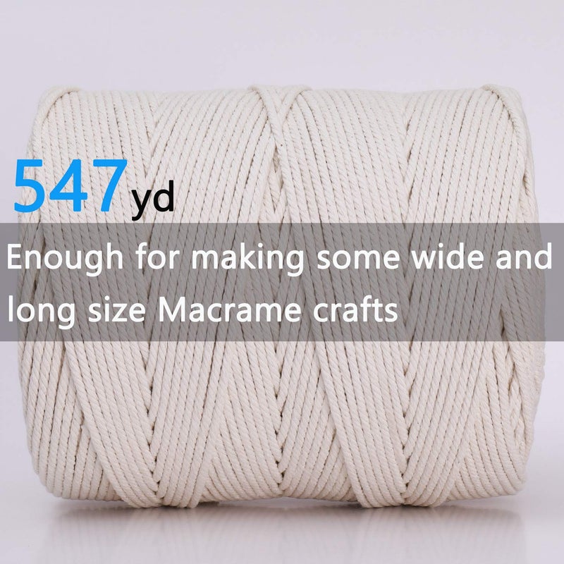 Ai-Fun AIFUN Macrame Cord 4mm x 547Yards, Natural Cotton Macrame Rope - 4 Strands Twisted Macrame Cotton Cord for Wall Hanging, Plant Hangers, Crafts, Gift Wrapping and Wedding Decorationsï¼ˆ4mmX500mï¼‰ - Image 3
