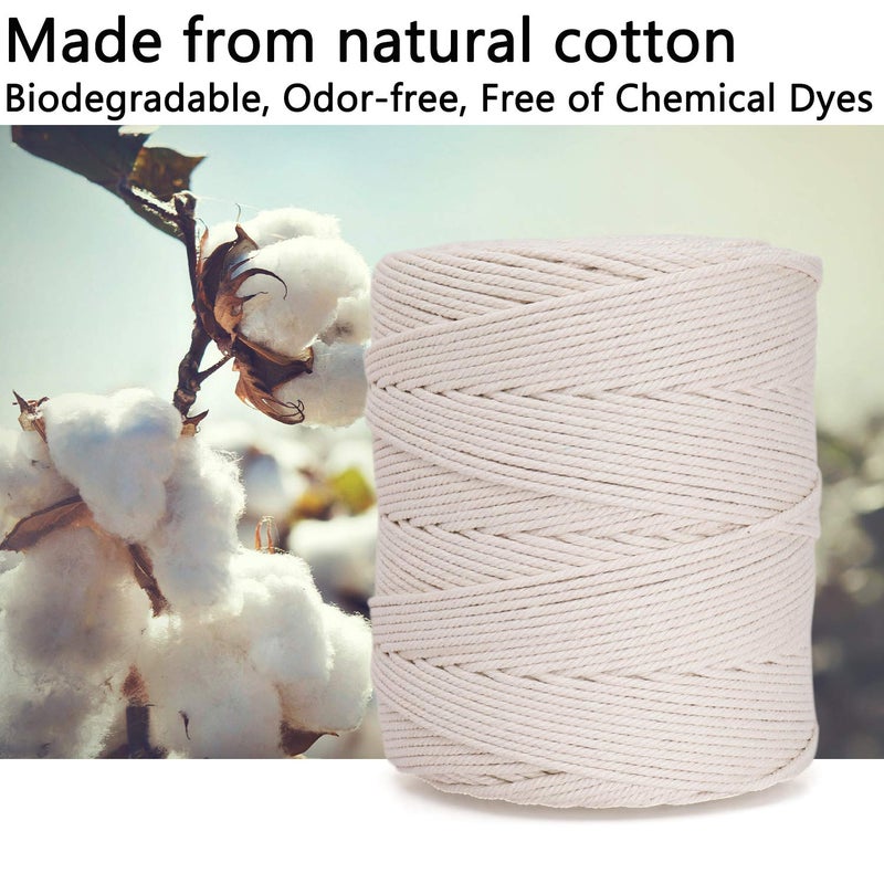 Ai-Fun AIFUN Macrame Cord 4mm x 547Yards, Natural Cotton Macrame Rope - 4 Strands Twisted Macrame Cotton Cord for Wall Hanging, Plant Hangers, Crafts, Gift Wrapping and Wedding Decorationsï¼ˆ4mmX500mï¼‰ - Image 2