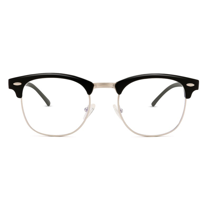 COASION نظارات كويسون الكلاسيكية شبه بدون إطار زجاجية شفافة مزيفة لل nerd بإطار مزخرف (أسود لامع/إطار فضي) - Image 5