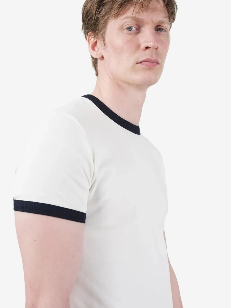 Giesto Ivory Natural GIESTO Color Blocked Crew Neck T-Shirt with Contrast Binding for Men | Best Price UAE