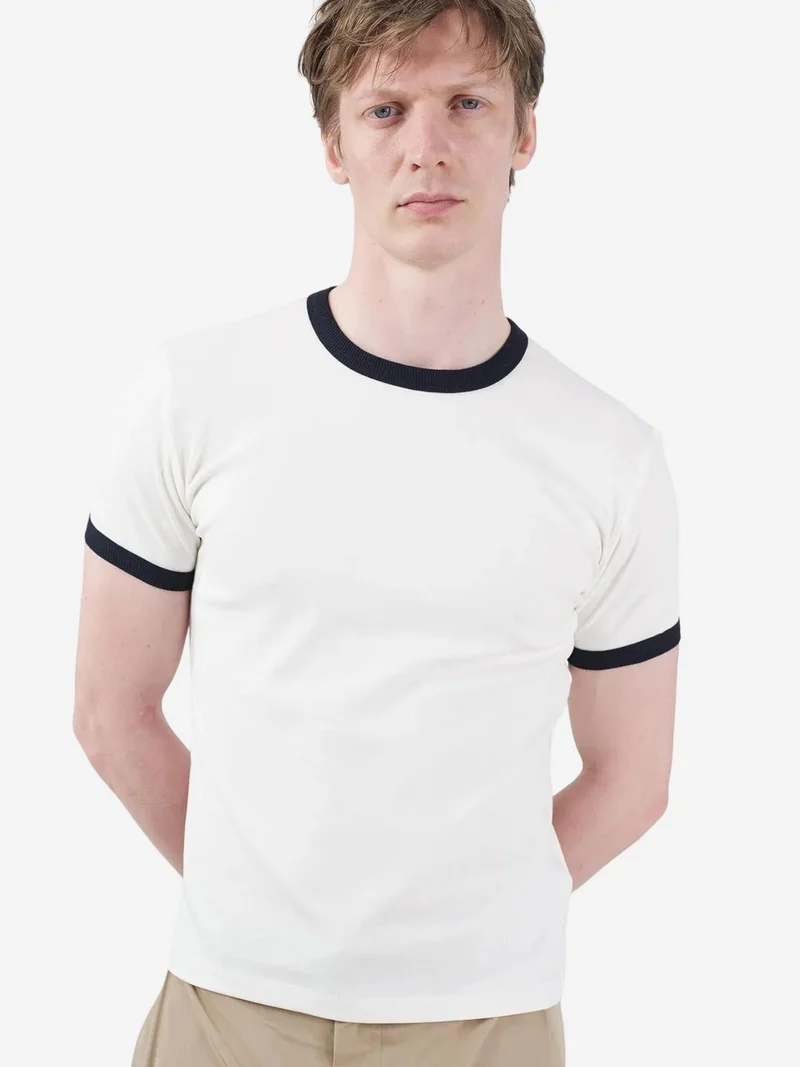 Giesto Ivory Natural GIESTO Color Blocked Crew Neck T-Shirt with Contrast Binding for Men | Best Price UAE