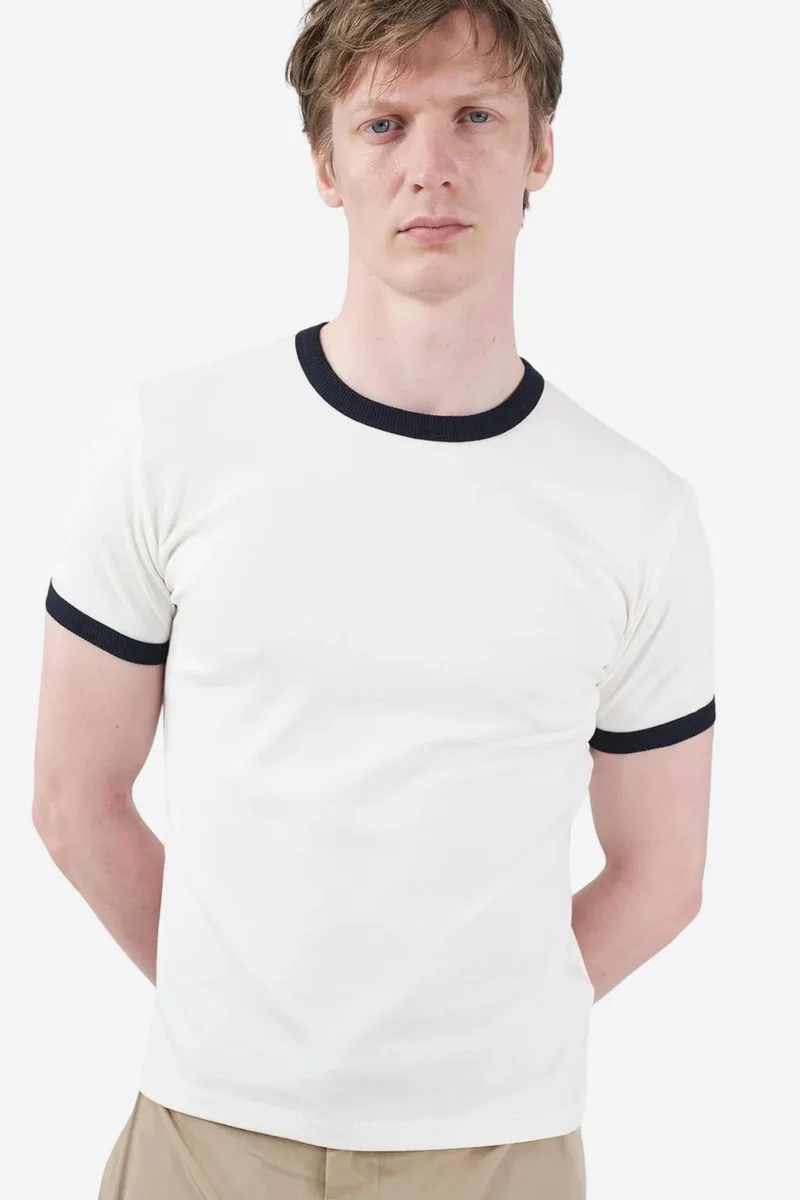 Giesto Ivory Natural GIESTO Color Blocked Crew Neck T-Shirt with Contrast Binding for Men | Best Price UAE