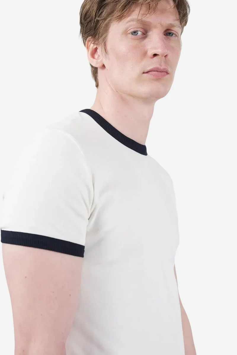 Giesto Ivory Natural GIESTO Color Blocked Crew Neck T-Shirt with Contrast Binding for Men | Best Price UAE