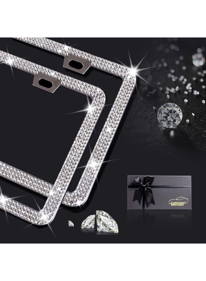MAYEHAY Bling License Plate Frames for Women, 2 Pack Rhinestone Sparkly Car Stainless Steel License Plate Frame Bedazzled Diamond Glitter Crystal Car Tag Frame Cover Holder with Giftbox White - Image 5