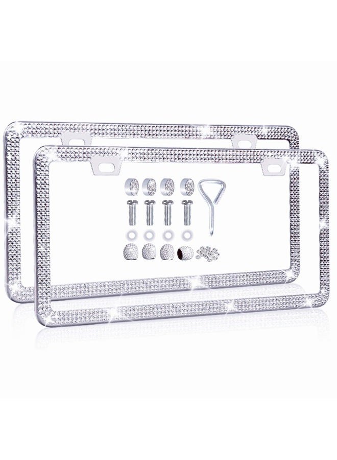 MAYEHAY Bling License Plate Frames for Women, 2 Pack Rhinestone Sparkly Car Stainless Steel License Plate Frame Bedazzled Diamond Glitter Crystal Car Tag Frame Cover Holder with Giftbox White - Image 4