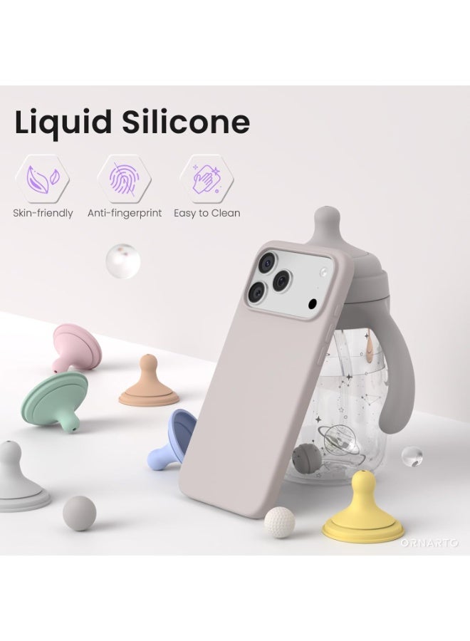 ACLIX Silicone Case Compatible with iPhone 17 Pro, Slim Liquid Silicone Phone Case with 3-Layer Soft Rubber Shockproof Bumper with TPU Lining (Stone) - Image 3