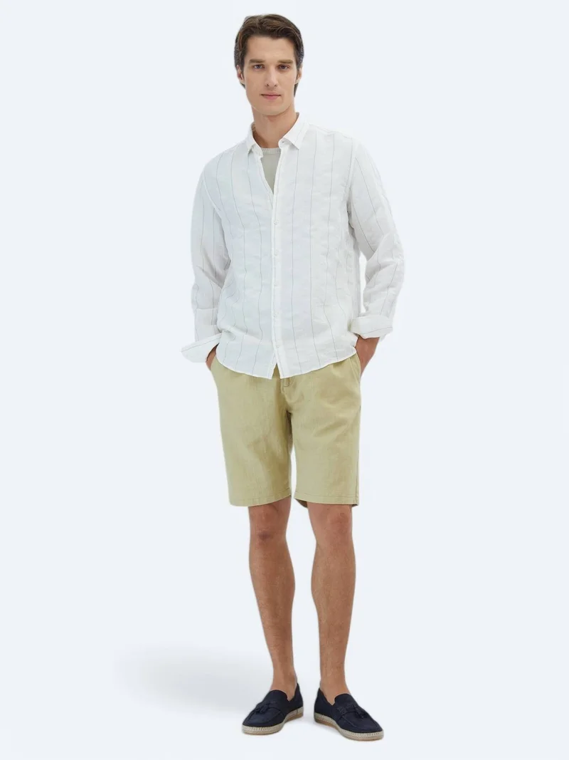 Kip White Striped Regular Fit Long Weaving Classical Shirt