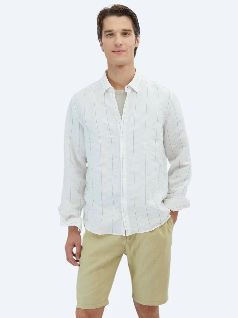 Kip White Striped Regular Fit Long Weaving Classical Shirt