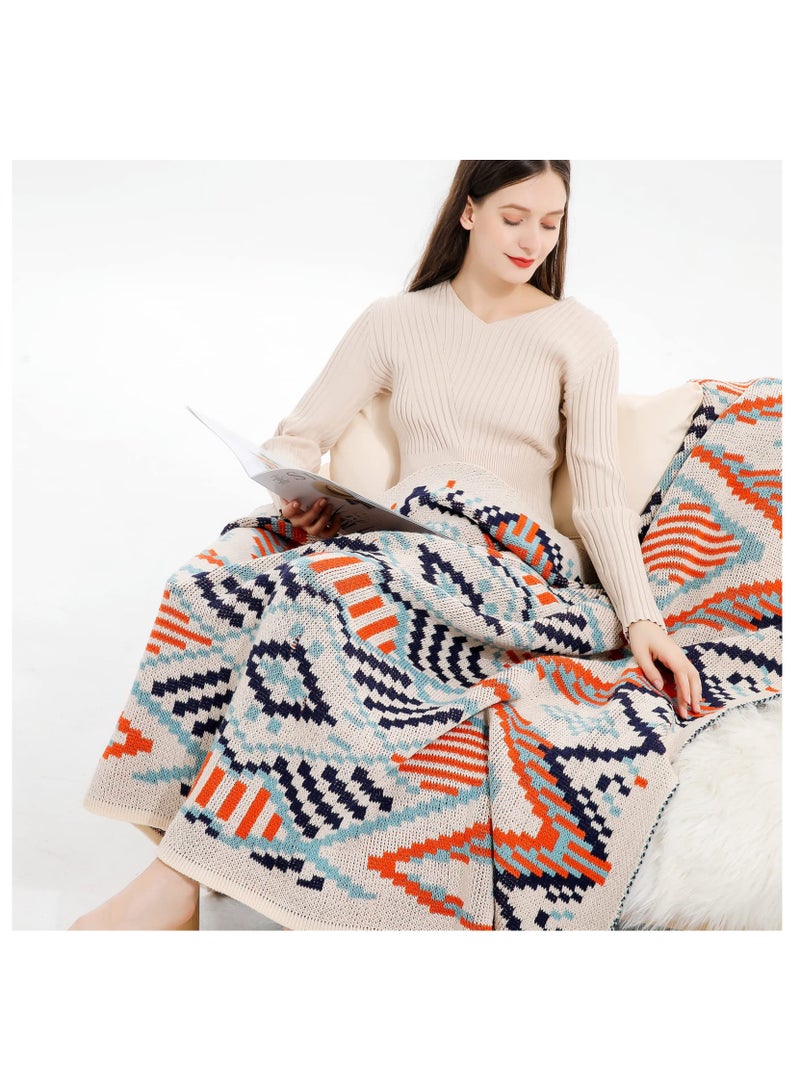Bohemian Blanket Tassel Throw Blanket Boho Cozy Knitted Throw Blanket, Soft Lightweight Blanket for Sofa, Couch, Bed, Bohemian Decor for Living Room, Bedroom, Room 47Inx63In, Orange,navy Blue - Image 3