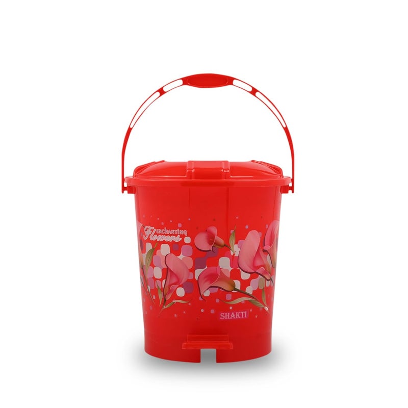 Kuber Industries Kuber Industries Pack of 2 Pedal Dustbin 10 Liter Bathroom Dustbin with Lid Garbage Bin with Handle Dustbin for Kitchen Wet Dry Waste Bin Printed Check Dhakan Trash Can Red  - Image 2