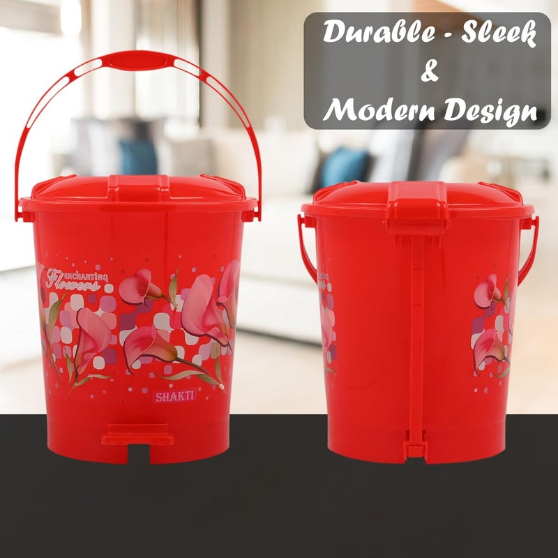 Kuber Industries Kuber Industries Pack of 2 Pedal Dustbin 10 Liter Bathroom Dustbin with Lid Garbage Bin with Handle Dustbin for Kitchen Wet Dry Waste Bin Printed Check Dhakan Trash Can Red  - Image 5