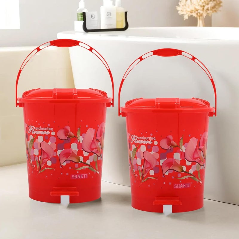 Kuber Industries Kuber Industries Pack of 2 Pedal Dustbin 10 Liter Bathroom Dustbin with Lid Garbage Bin with Handle Dustbin for Kitchen Wet Dry Waste Bin Printed Check Dhakan Trash Can Red  - Image 1