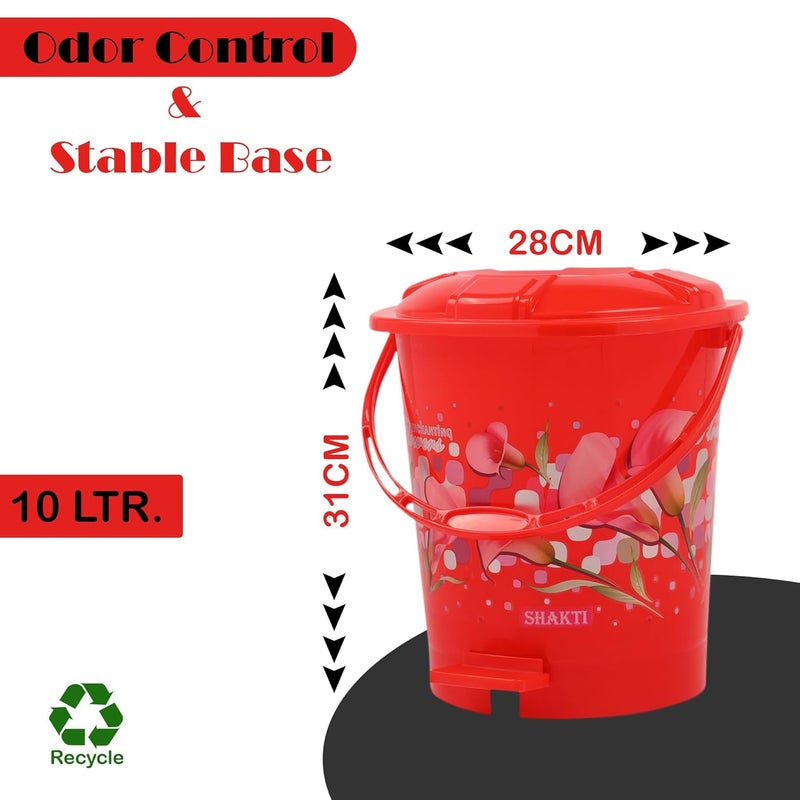 Kuber Industries Kuber Industries Pack of 2 Pedal Dustbin 10 Liter Bathroom Dustbin with Lid Garbage Bin with Handle Dustbin for Kitchen Wet Dry Waste Bin Printed Check Dhakan Trash Can Red  - Image 3