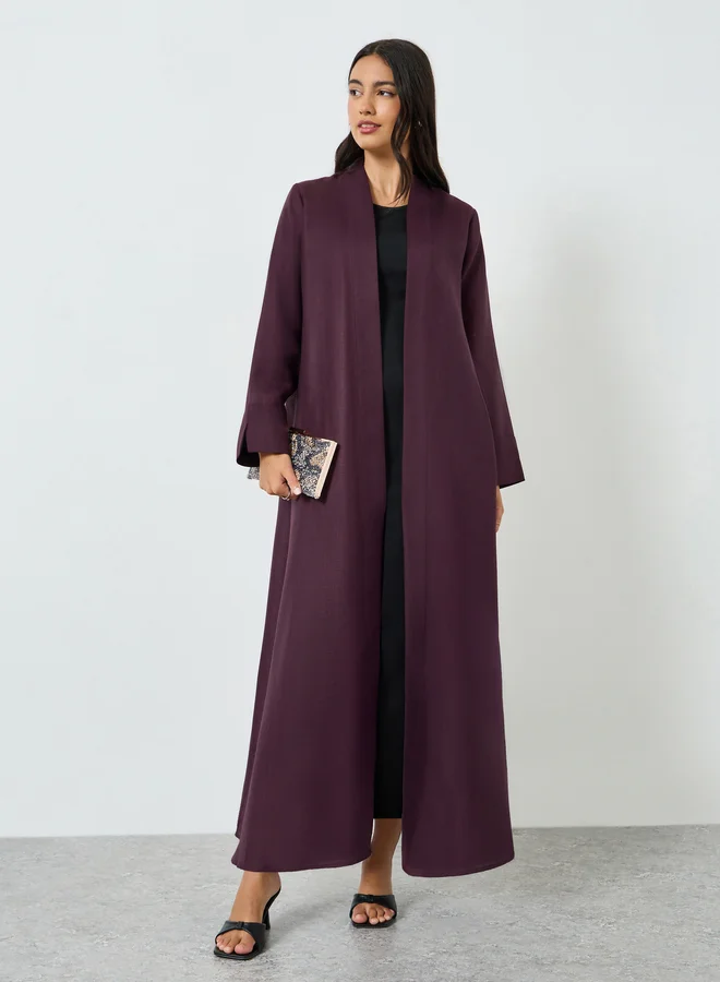 Purple Linen Look Front Open Abaya