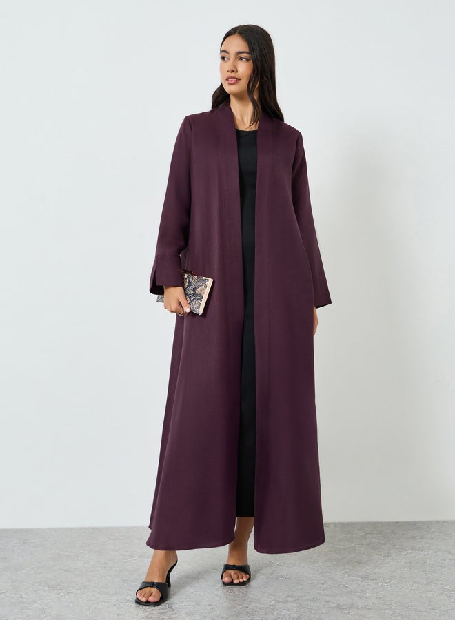 Amirah Purple Linen Look Front Open Abaya - Image 1