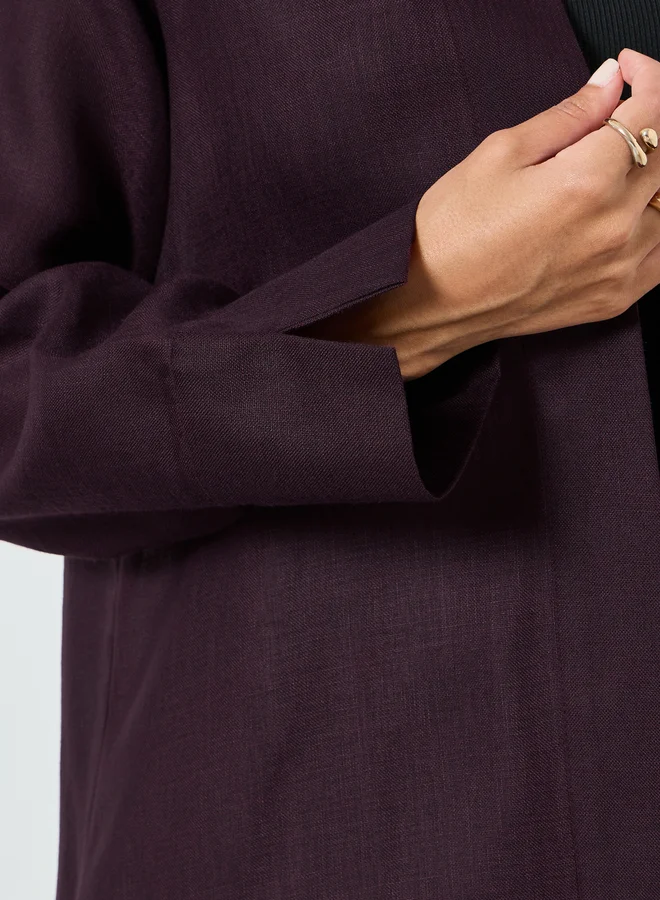 Amirah  Purple Linen Look Front Open Abaya for Women | Best Price UAE